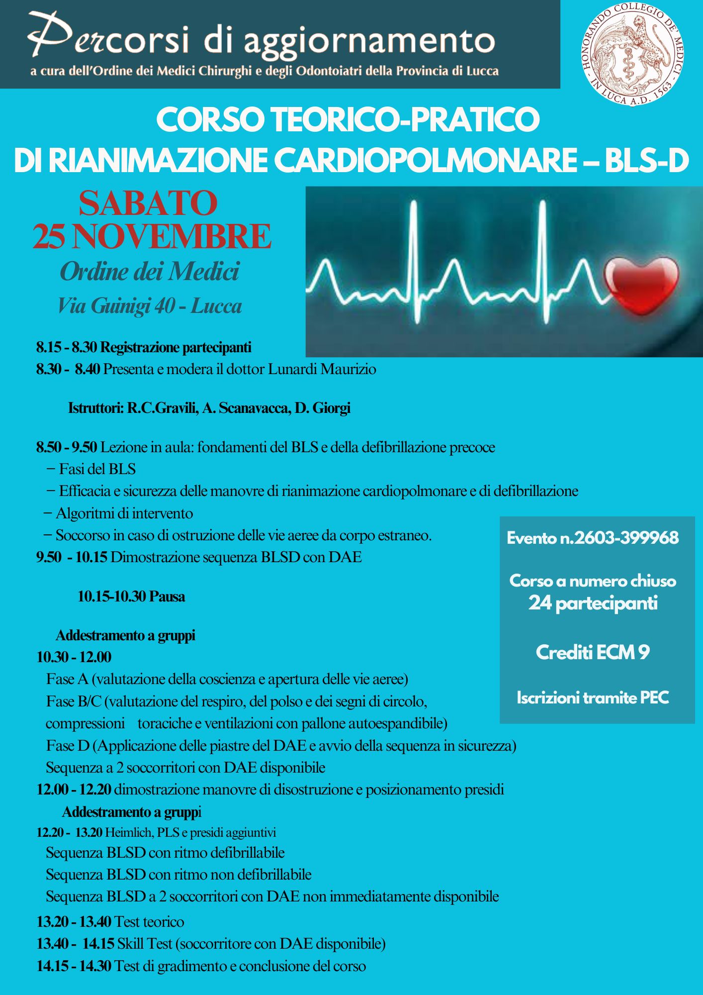 25 NOVEMBRE 2023 Corso BLSD Locandina