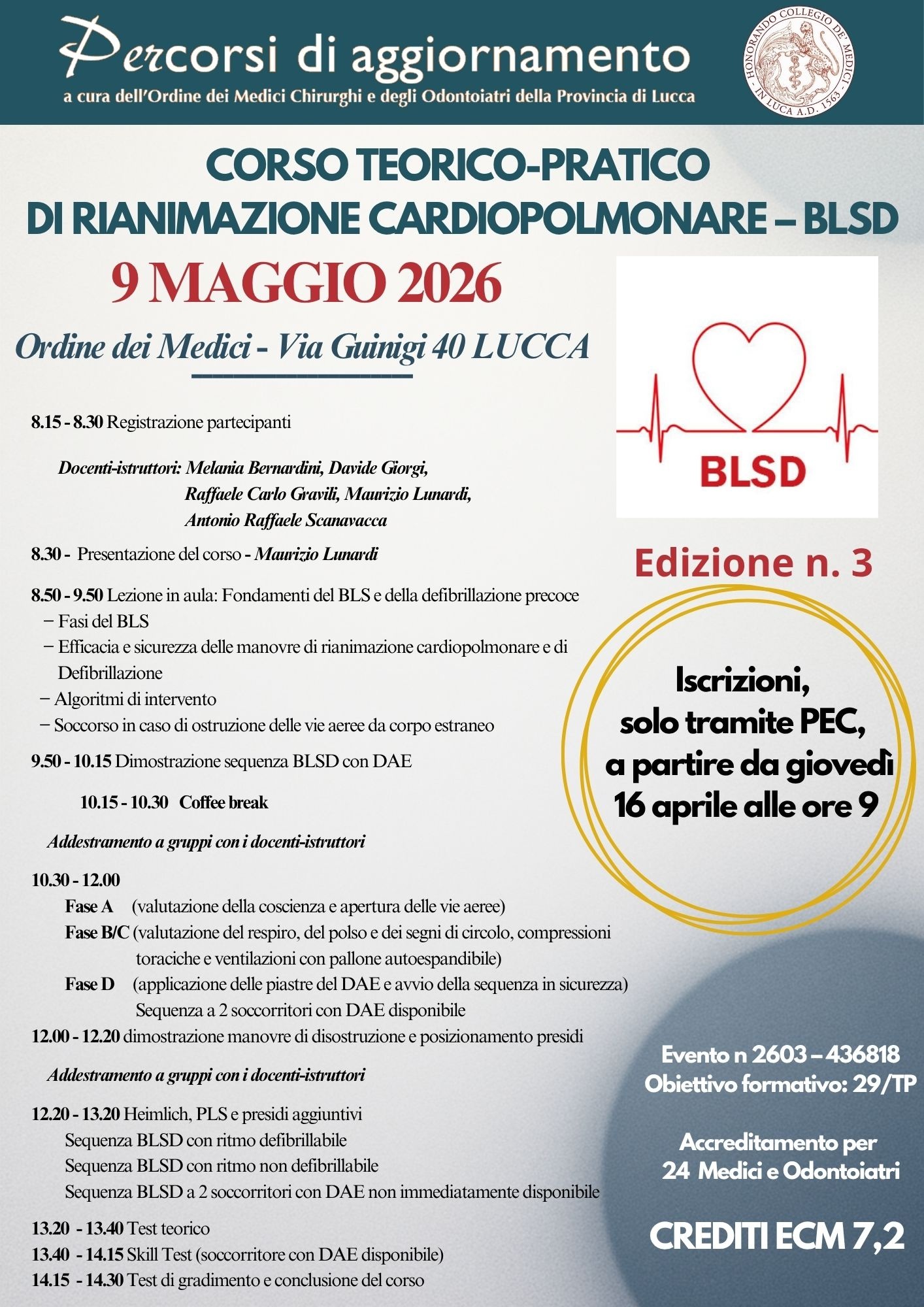CORSO BLSD 2026 Edizione 3 9 maggio 2026