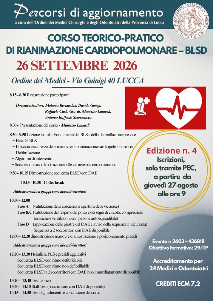 CORSO BLSD 2026 Edizione 4 26 settembre 2026 20264