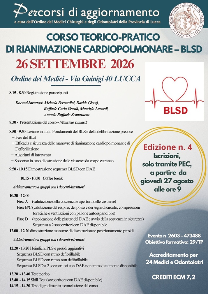 CORSO BLSD 2026 Edizione 4 26 settembre 226 20266