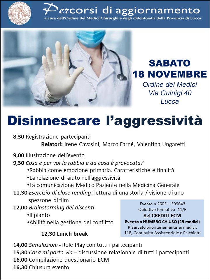 Disinnescare laggressività evento 18 novembre 2023