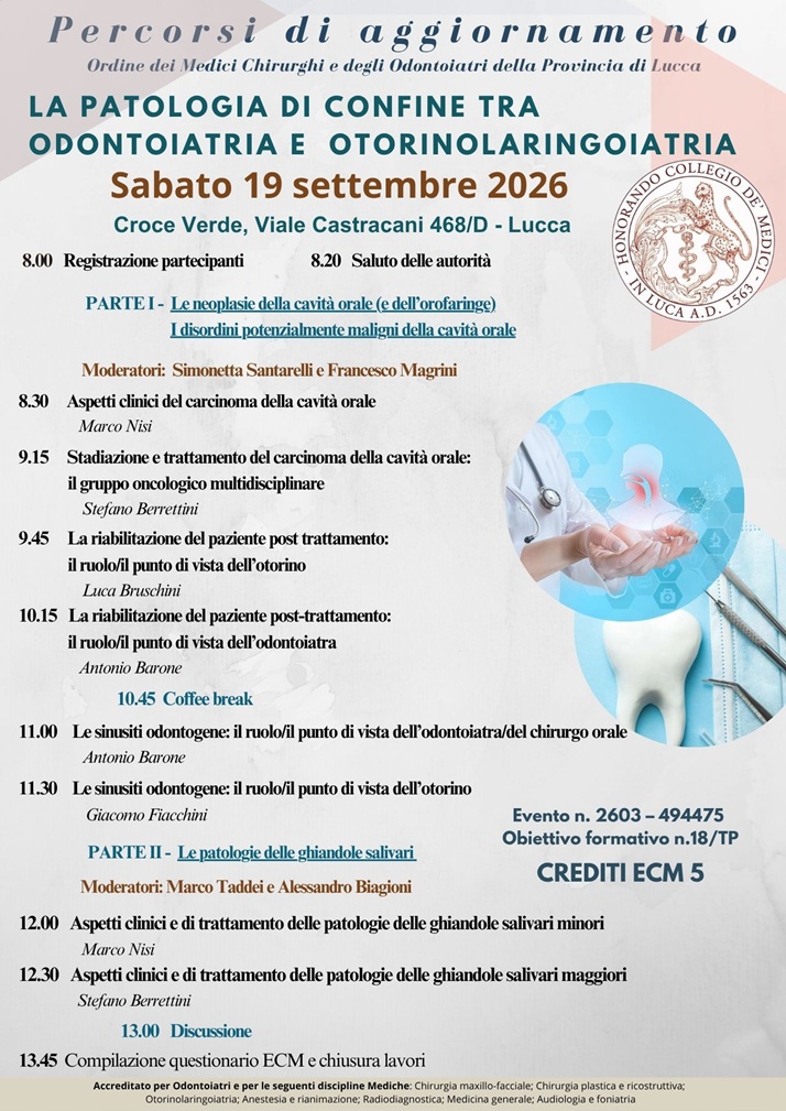 La patologia di confine tra odontoiatra e otorinolaringoiatria 19 SETTEMBRE 2026 piccola