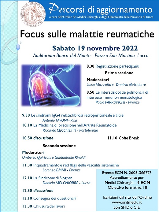 Locandina Focus sulle malattie Reumatiche evento 19 NOVEMBRE 2022