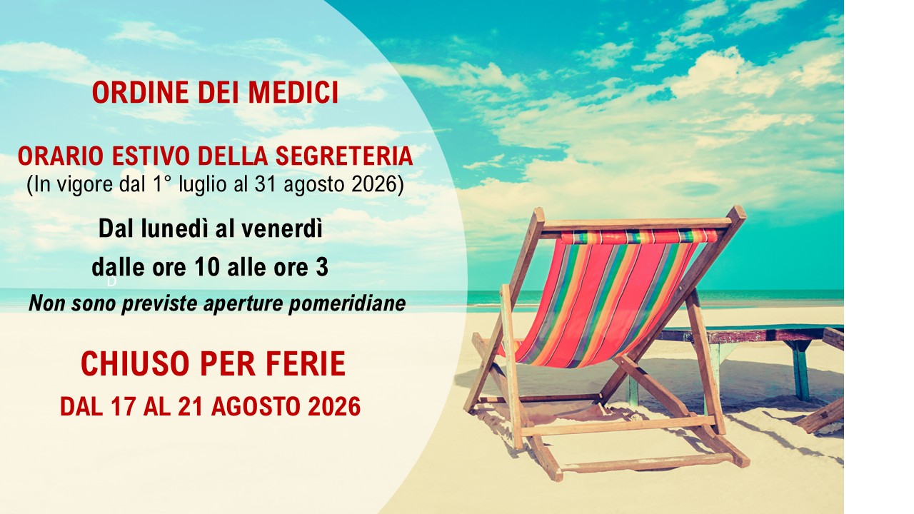 ORARIO ESTIVO SEGRETERIA ORDINE DEI MEDICI2026