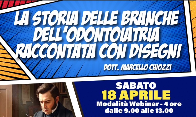 Clicca per accedere all'articolo La storia delle branche dell'odontoiatria raccontata con disegni - webinar 18 aprile 2026