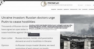 Clicca per accedere all'articolo Ucraina, Ordini dei Medici italiani con i colleghi russi per dire basta alla guerra.